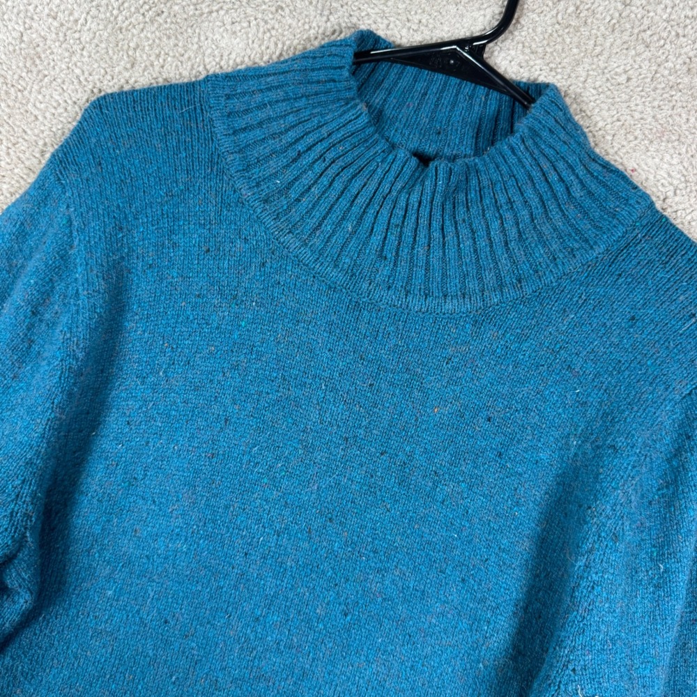 LL Bean Mock Neck Sweater Women XL Teal Blue Wool Cotton Pullover Knit Casual
